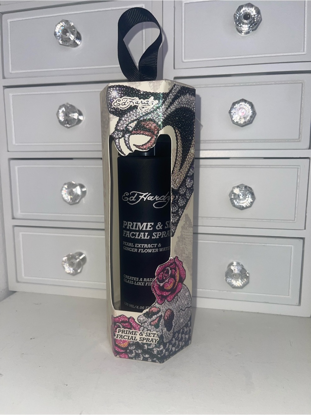 NWT Ed Hardy Black Prime & Set Facial Spray with Decorative Box